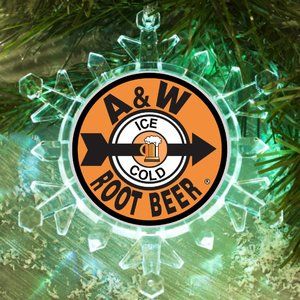 A&W Root Beer Soda retro Snowflake Blinks Lit Holiday Christmas Tree Ornament